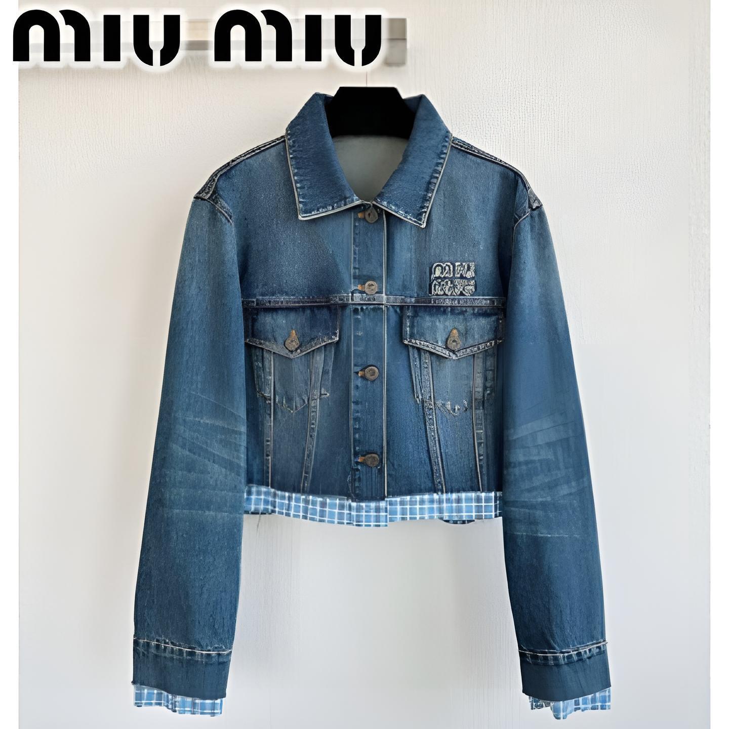 チェック柄♪【MiuMiu】ウォッシュドデニム ブルゾンジャケット