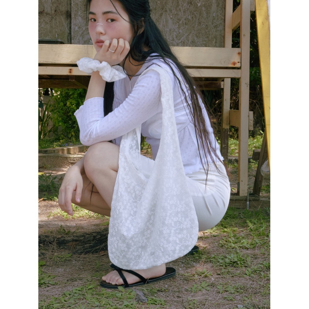 ★mucu and ebony★ Veil Lace Bag & Scrunch SET _ White