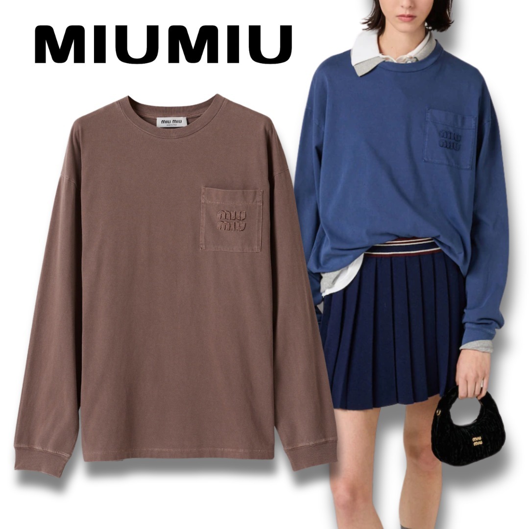 ロゴ刺繍入り ガーメントダイ ジャージー 長袖Tシャツ