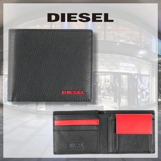 DIESEL* ディーゼル ブランドロゴ レザー 二つ折り財布 送関込
