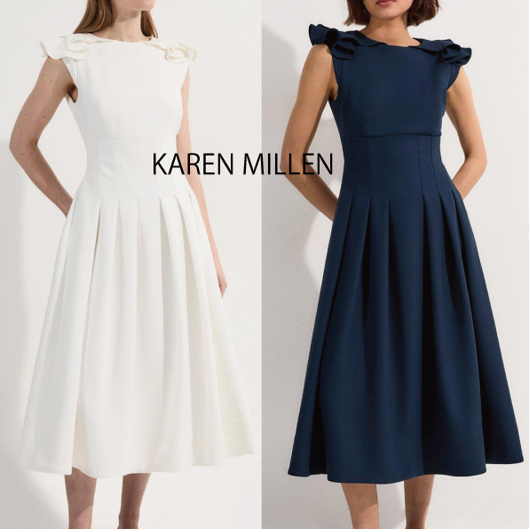 【KAREN MILLEN】フリルショルダー テーラードミディドレス