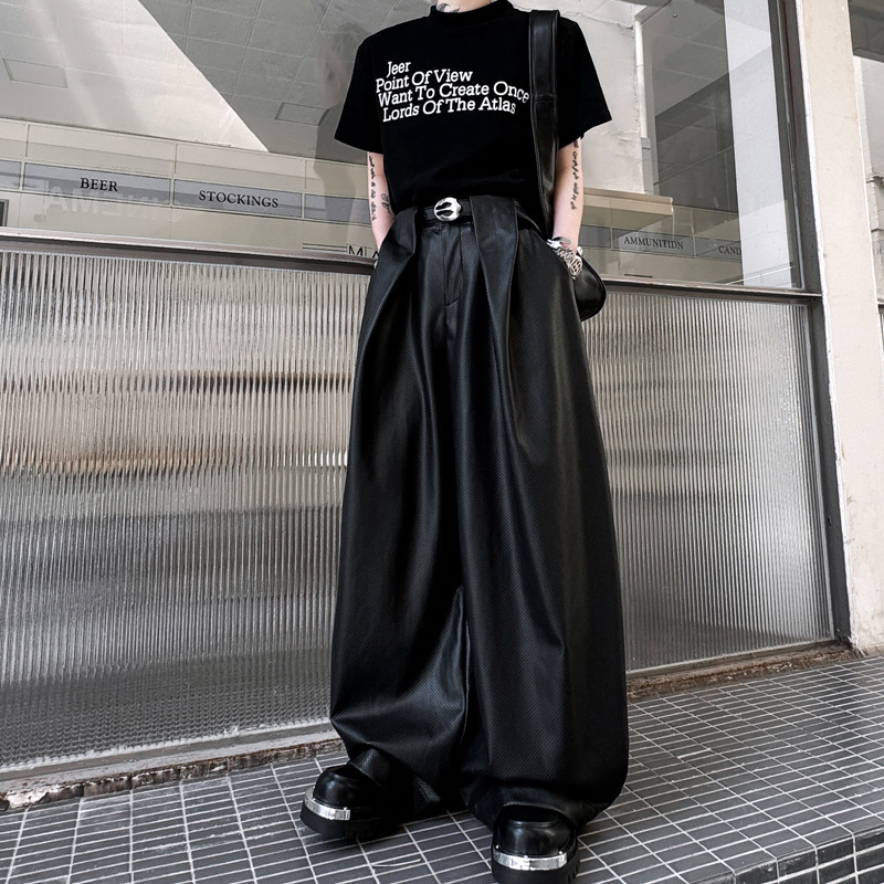 タック ワイド パンツ カジュアル 韓国スタイル ブラック M-XL