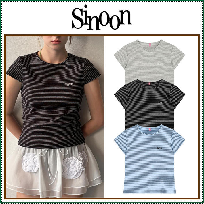 【Sinoon】 Stripe Cap Sleeve T-shirt / 追跡付