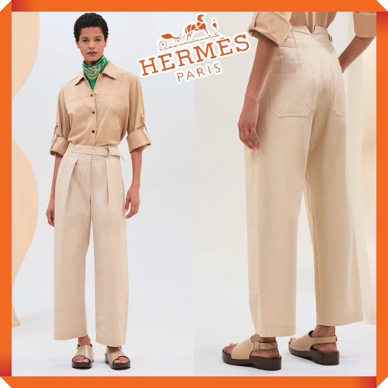 25新作★HERMES★ハイウエスト チノパンツ レディース コットン