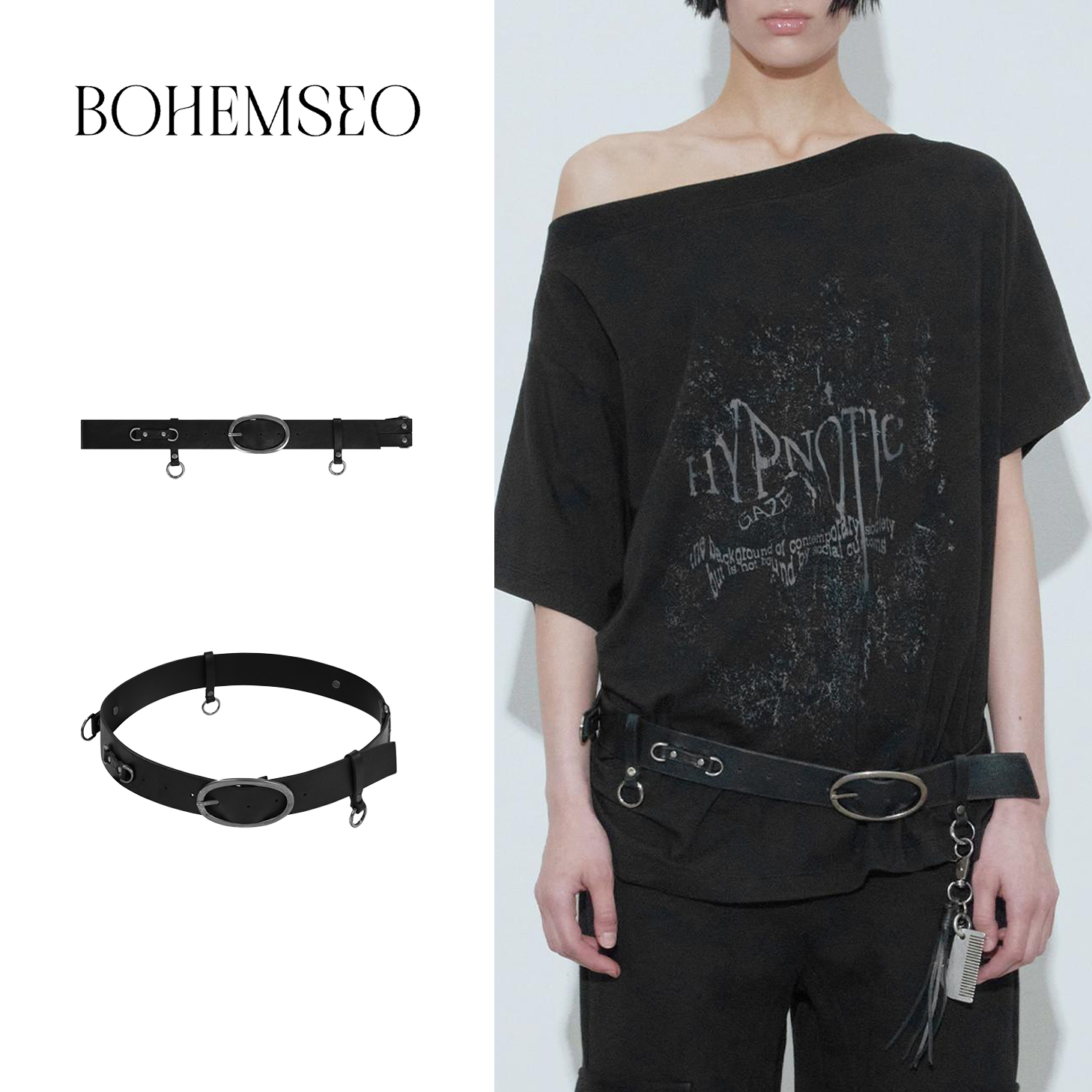 ベルト BOHEMSEO : 25SS / DETACHABLE STRAP BELT (BLACK)
