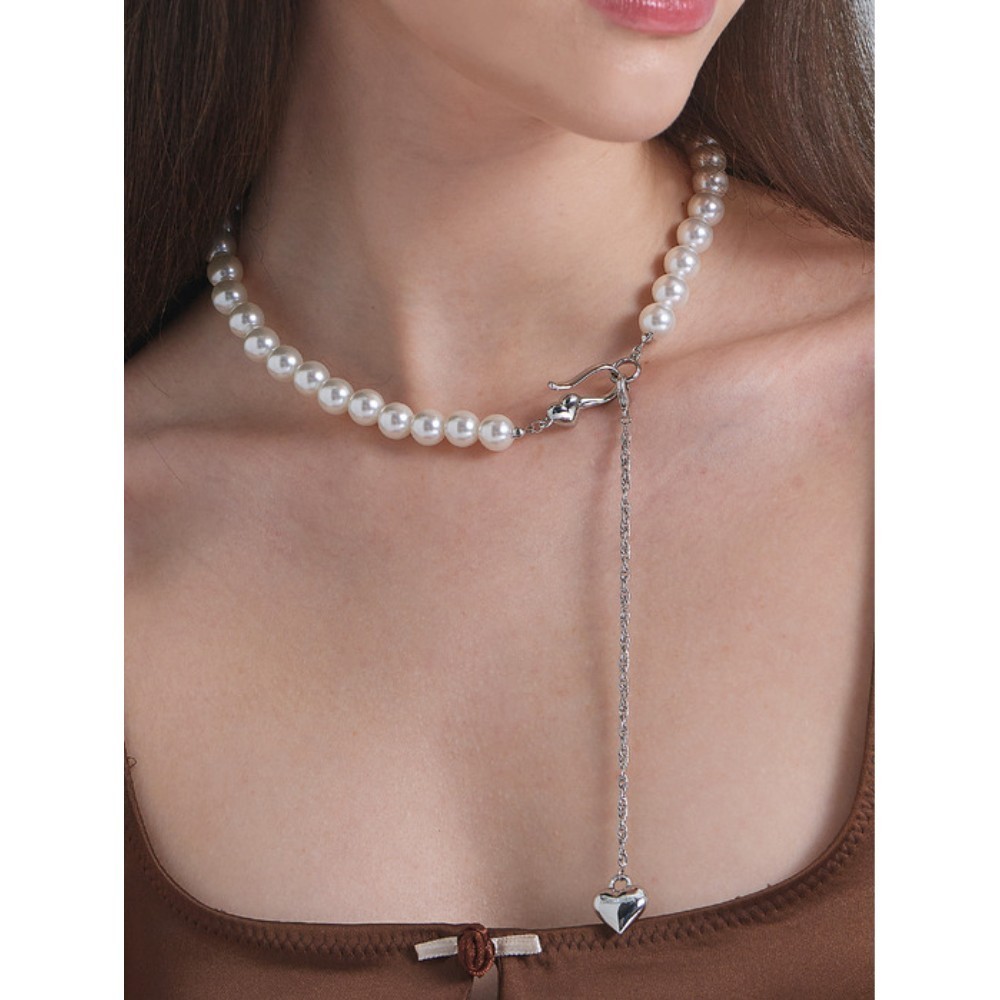 ★NOONOO FINGERS★ Geek Heart Pearl Necklace_10mm Pearl Neck