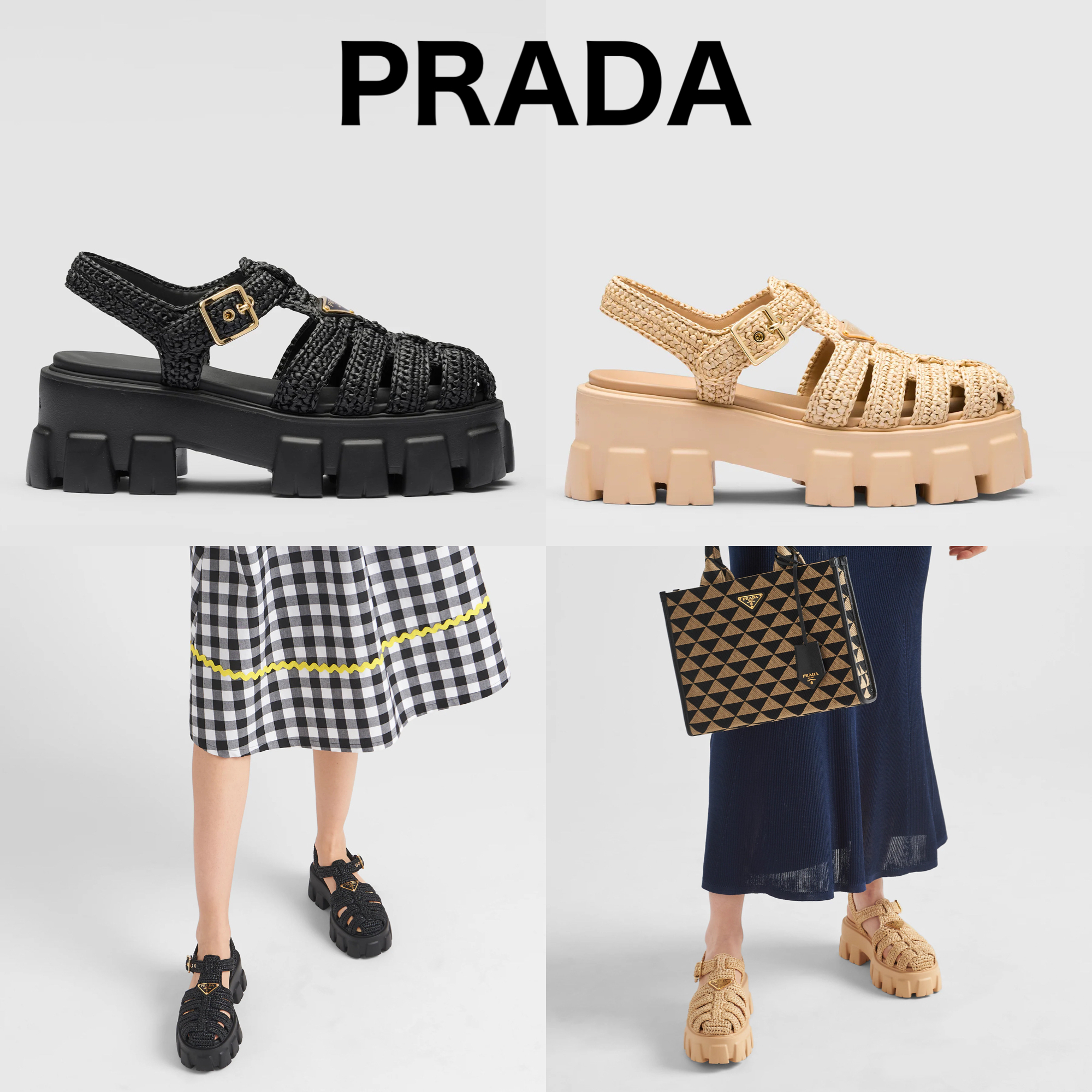 PRADA♡ Monolith かぎ針編みのケージサンダル