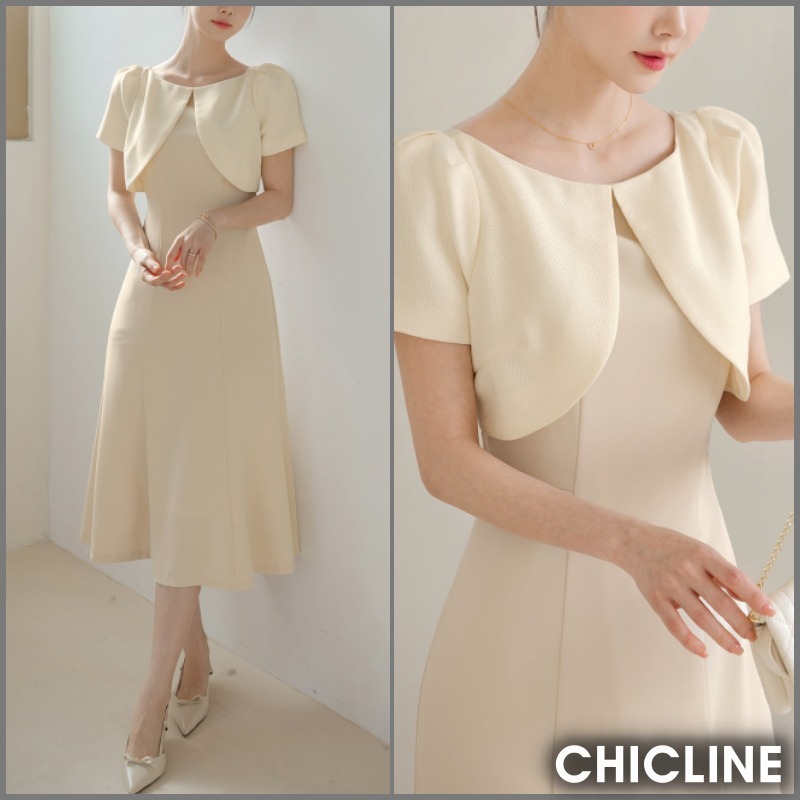★ChicLine★ ドジェア背中リボンツイードレイヤードワンピース