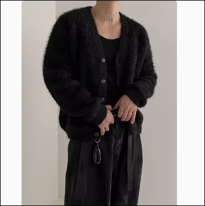 韓国 モヘア ニットジャケット お洒落 Vネック カーディガン