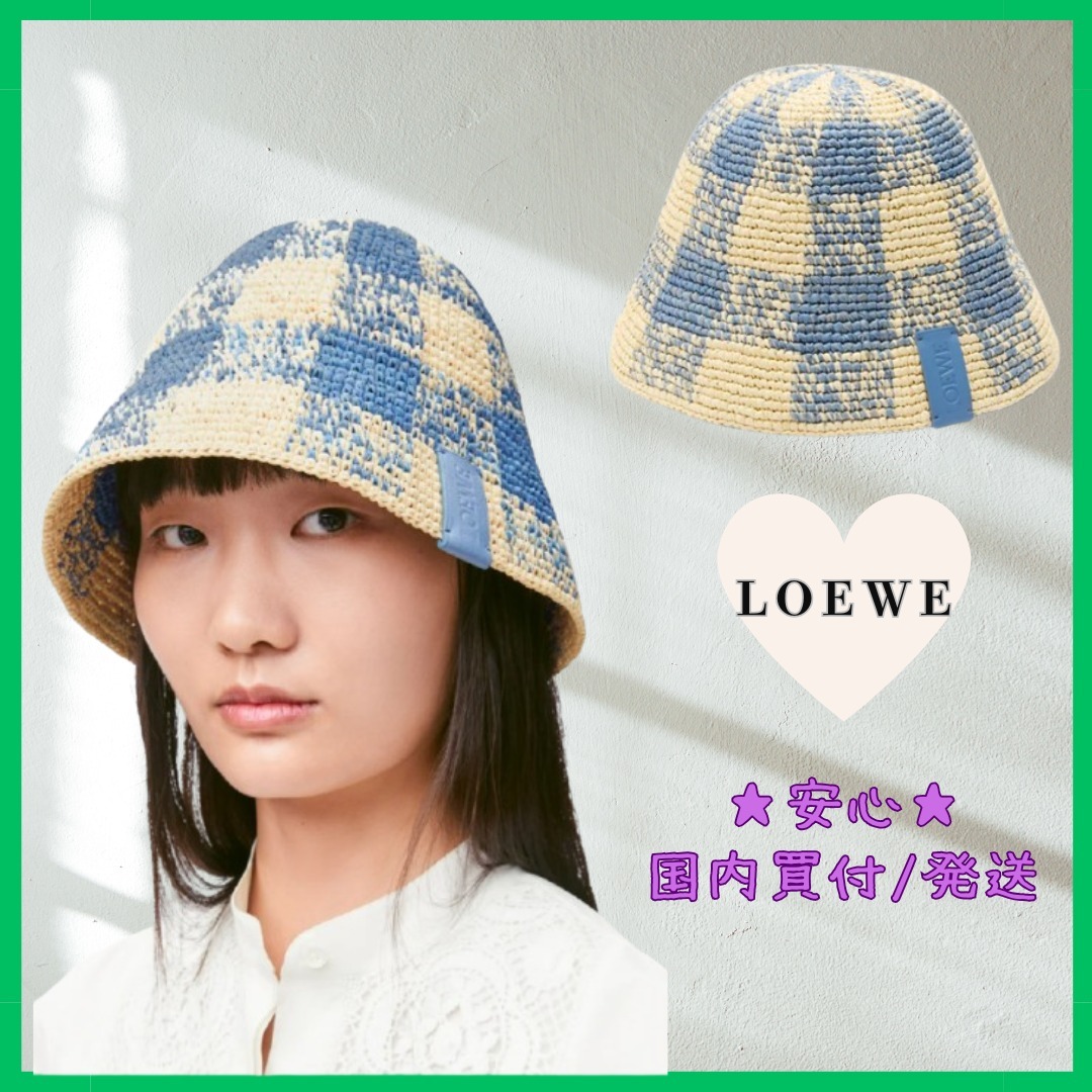 チェック柄【国内買付/発送】バケットハット（ラフィア）