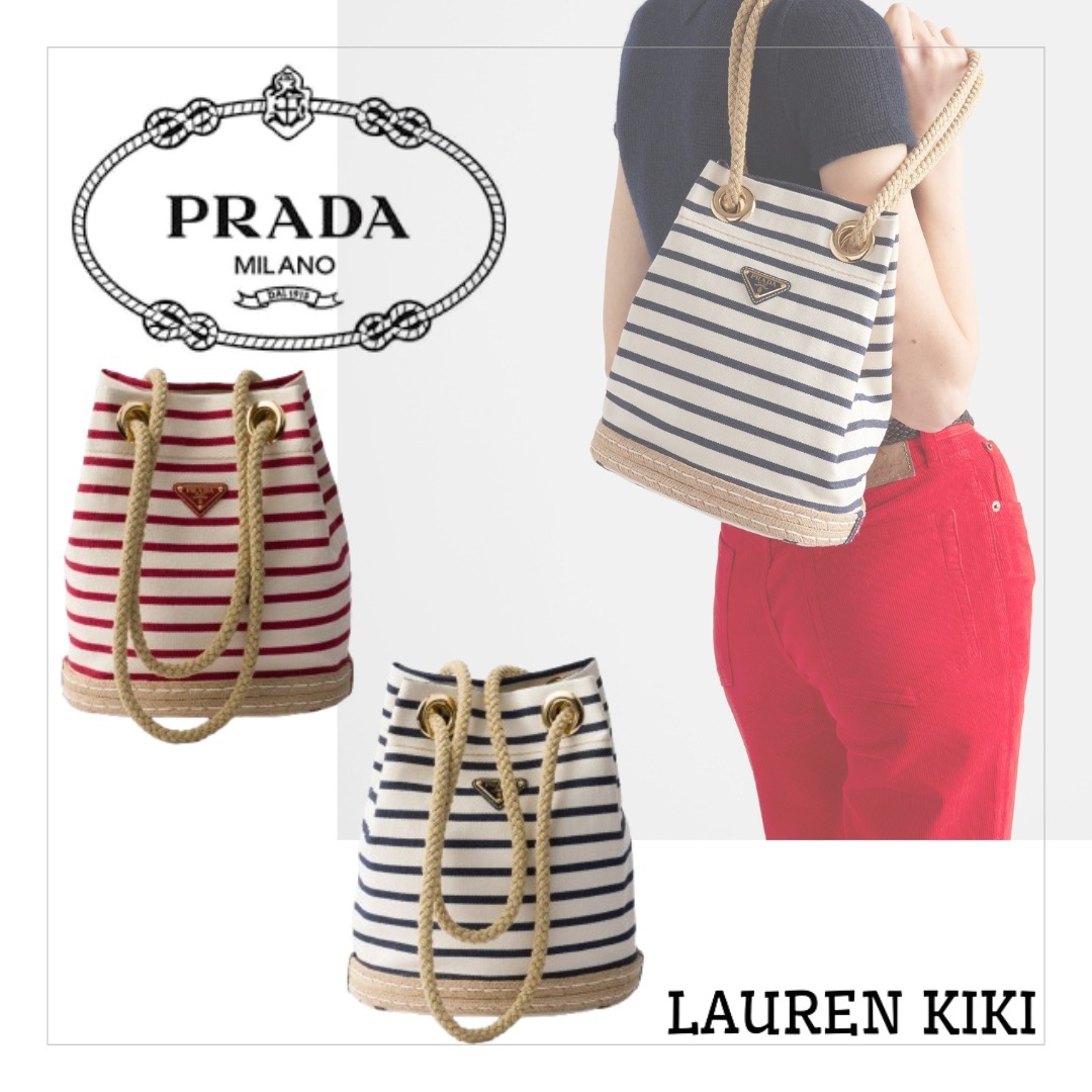 【PRADA】マリーナ スモール ストライプファブリックバッグ 直営