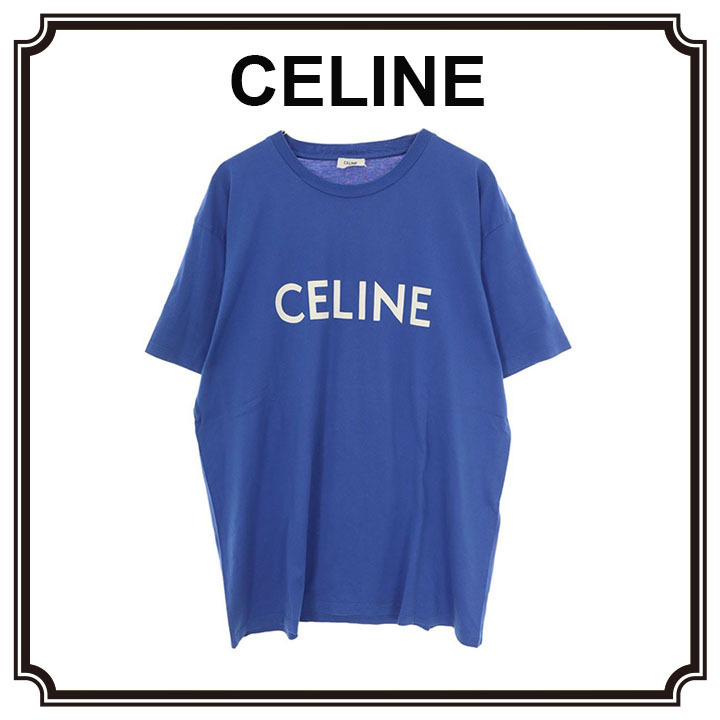 【 CELINE 】 ルーズフィット ロゴ プリント Tシャツ ブルー