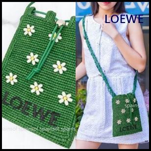 【LOEWE】グリーンのドローストリング ラフィアバッグ☆