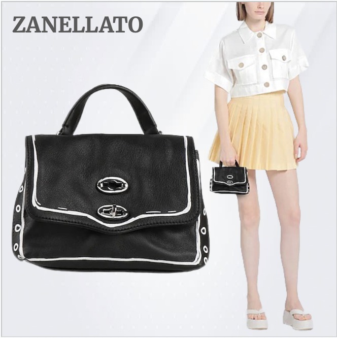 【ZANELLATO】ハンドバッグ、レザー、装飾なし、ブラック