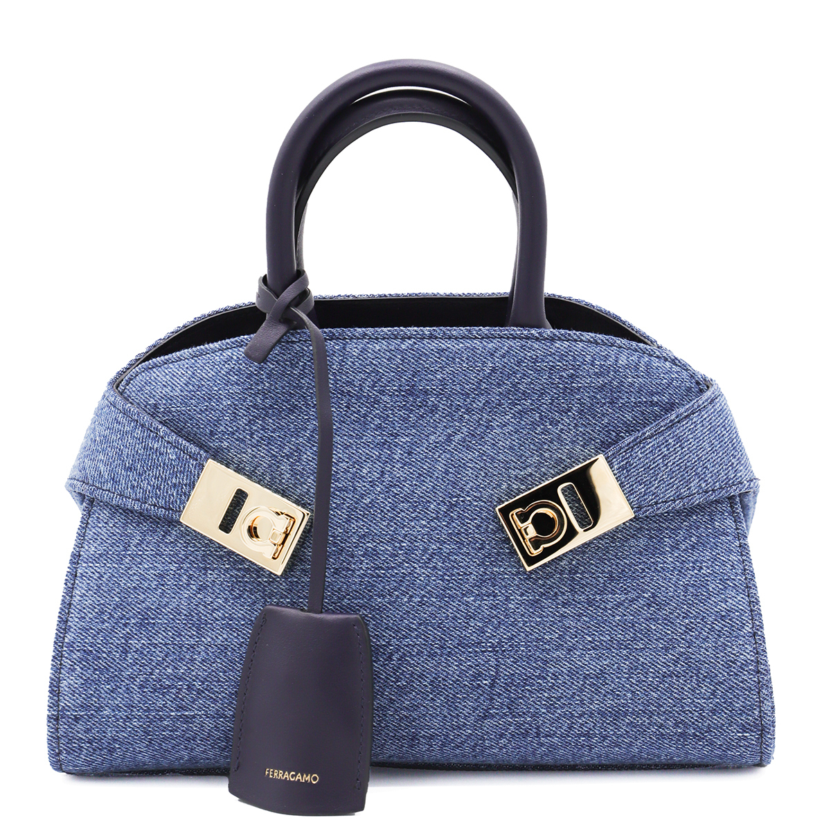 ★関税込み★ FERRAGAMO DENIM LEATHER MINI TOP HANDLE BAG