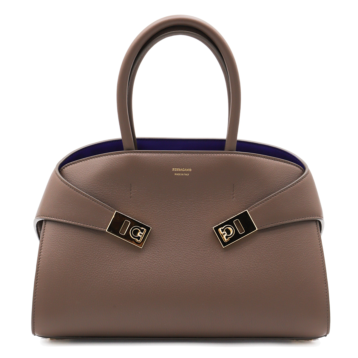 ★関税込み★ FERRAGAMO BROWN LEATHER HUG TOP HANDLE BAG