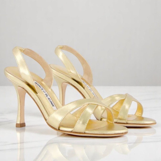 ラストチャンス【Manolo Blahnik】Gold レザー 90ｍｍ ミュール