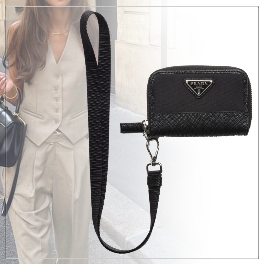PRADA◆Re-Nylon サフィアーノレザー コインパース ストラップ付