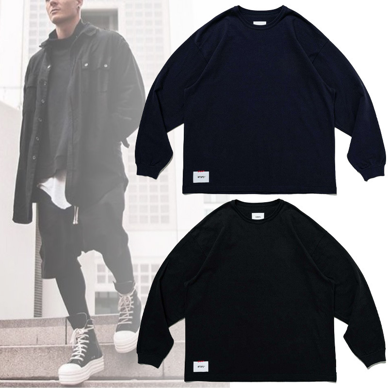 関送込!WTAPS プリント クルーネック コットン 長袖 Tシャツ