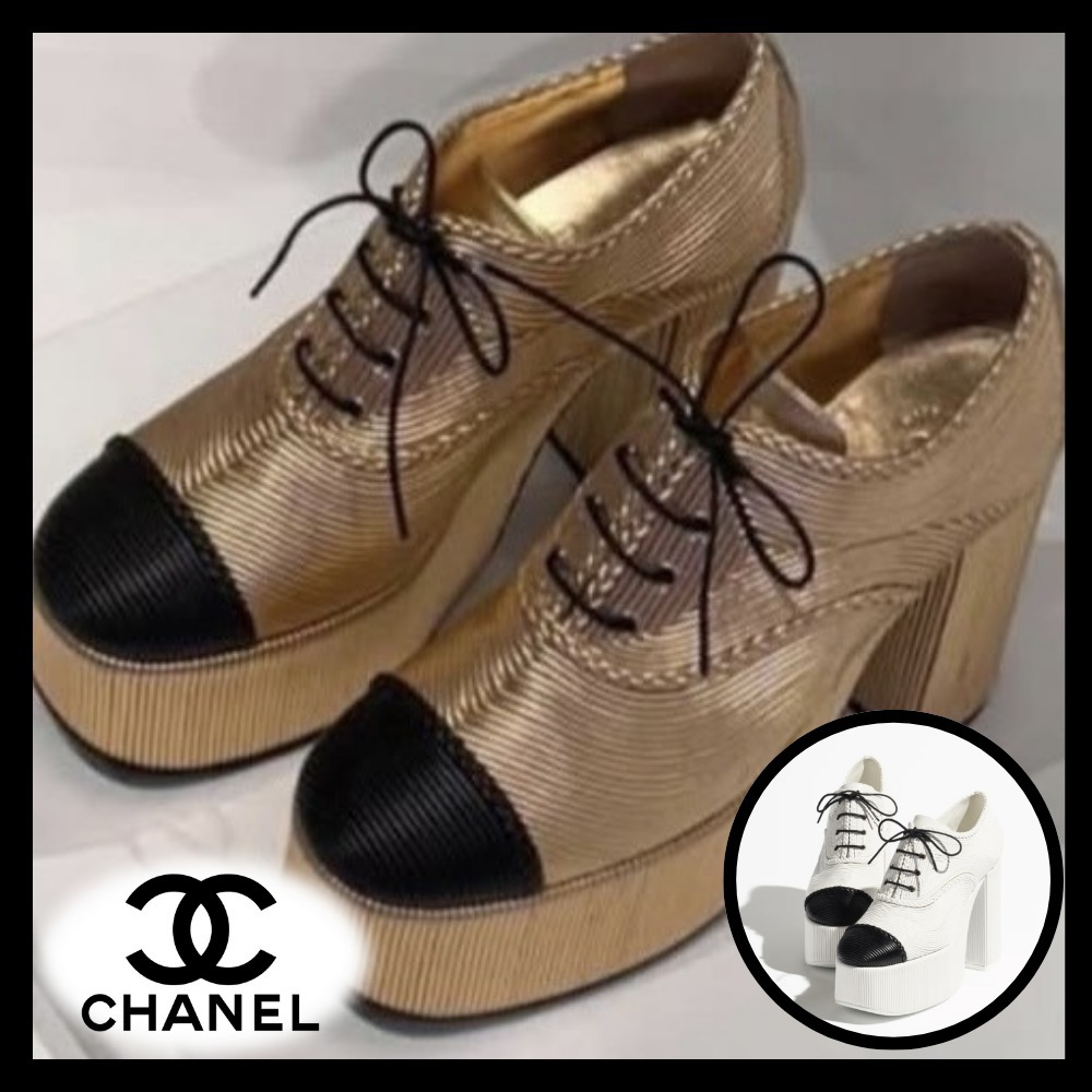 可愛い厚底高級感♡【CHANEL】レ-スアップシューズパンプス