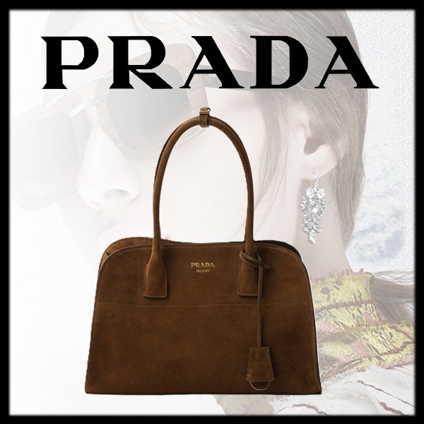 新作【PRADA】スエード カーフスキン トートバッグ、ブラウン