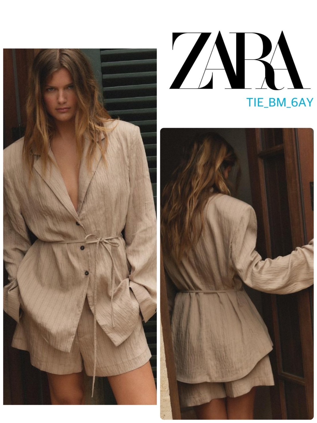 スペイン発送 ZARA 細ベルト付きストライプブレザー 今季新作！