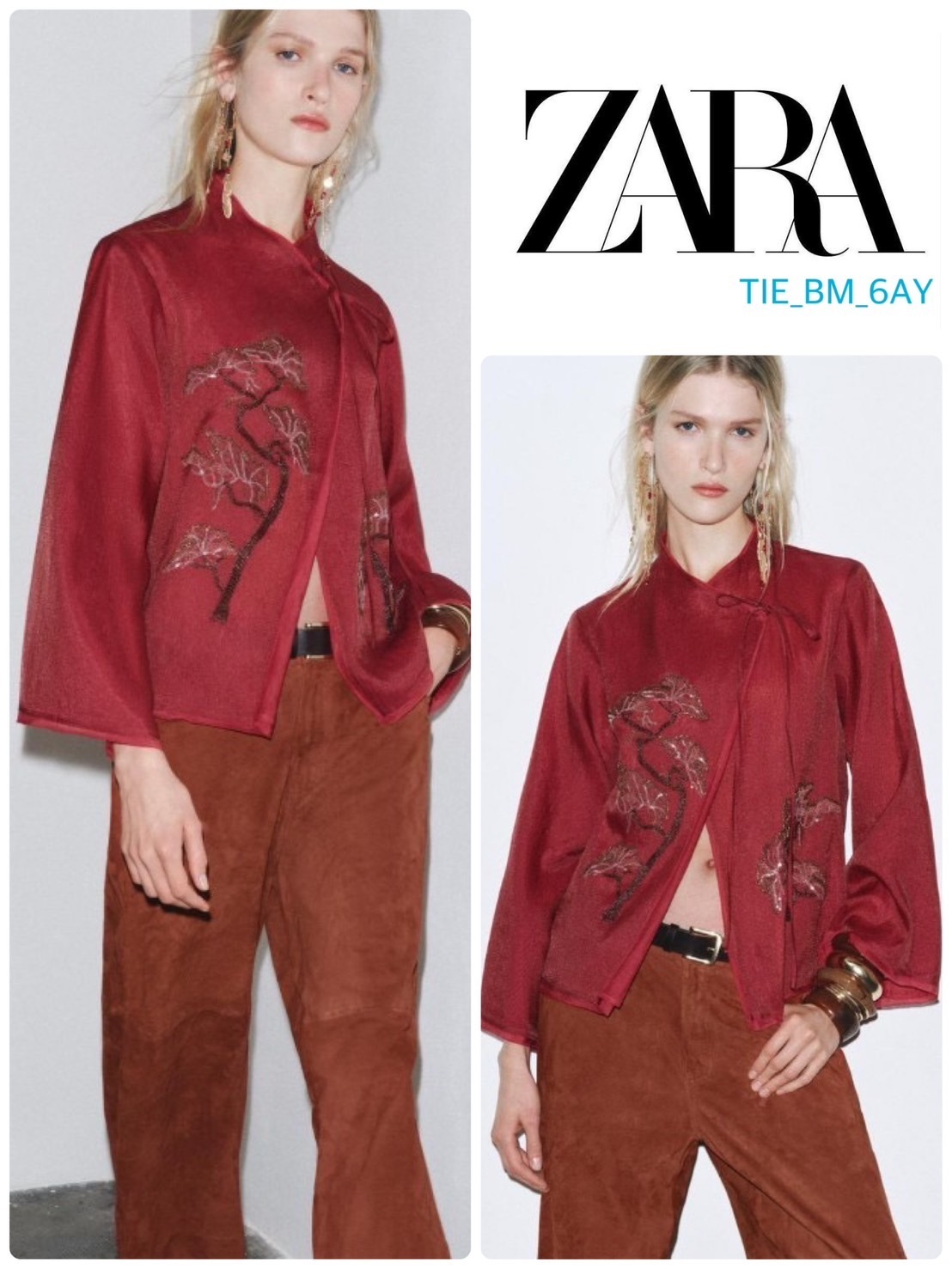 スペイン発送 ZARA ビーズ刺繍のシフォン着物 KIMONO 数量限定！