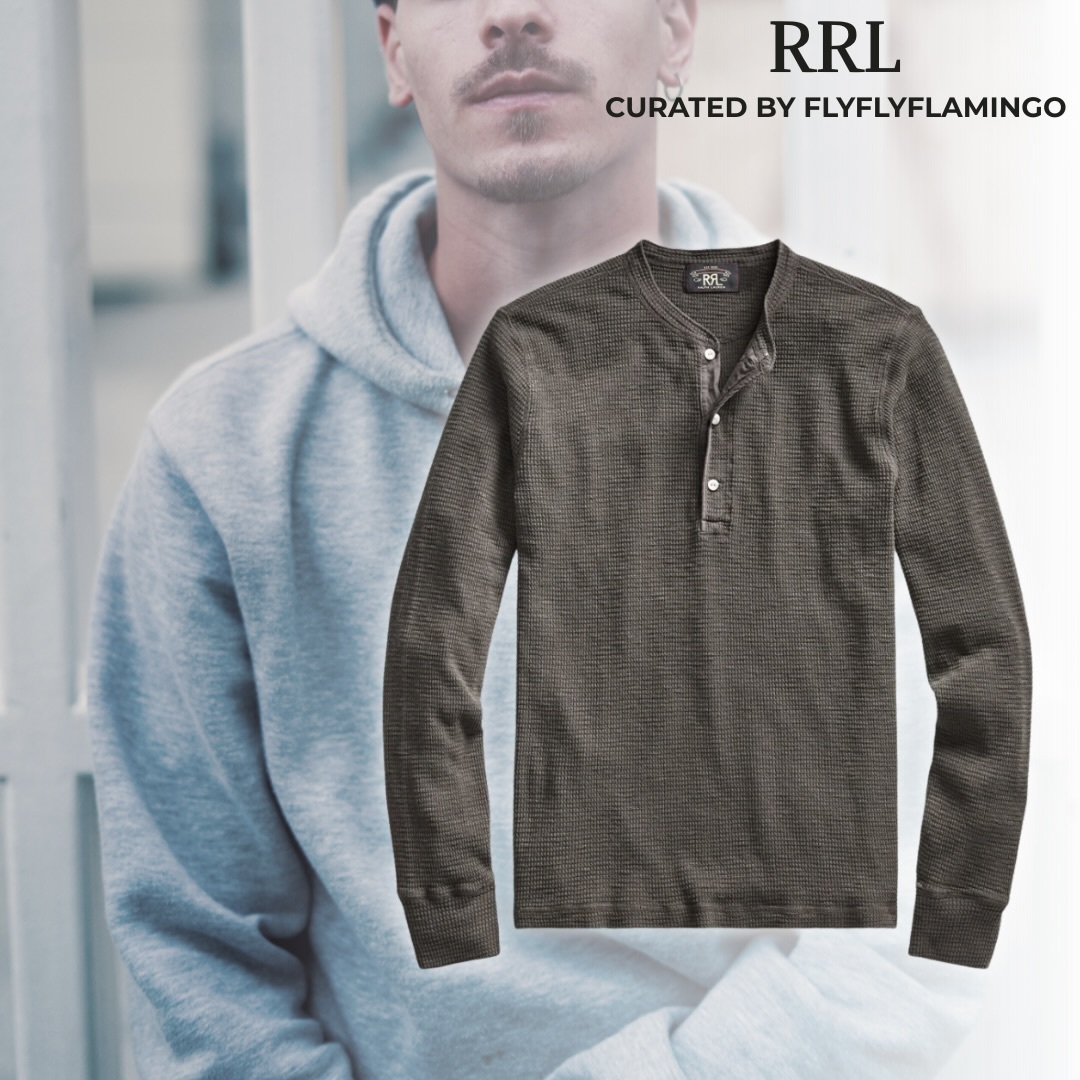 【RRL】コットン ボタン ヘンリーネック サーマル 長袖 Tシャツ