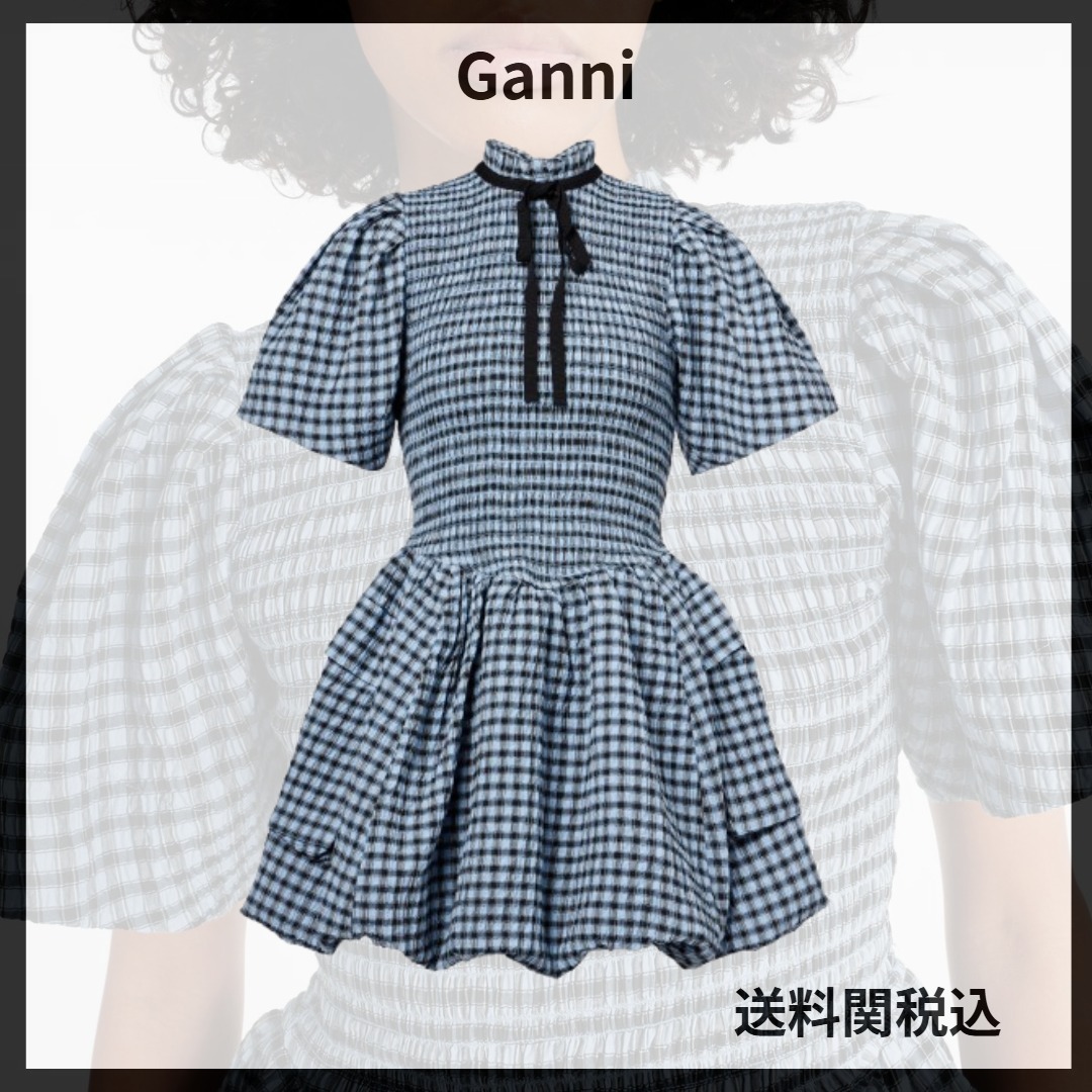 送料関税込★GANNI★チェック柄シアサッカーミニドレス