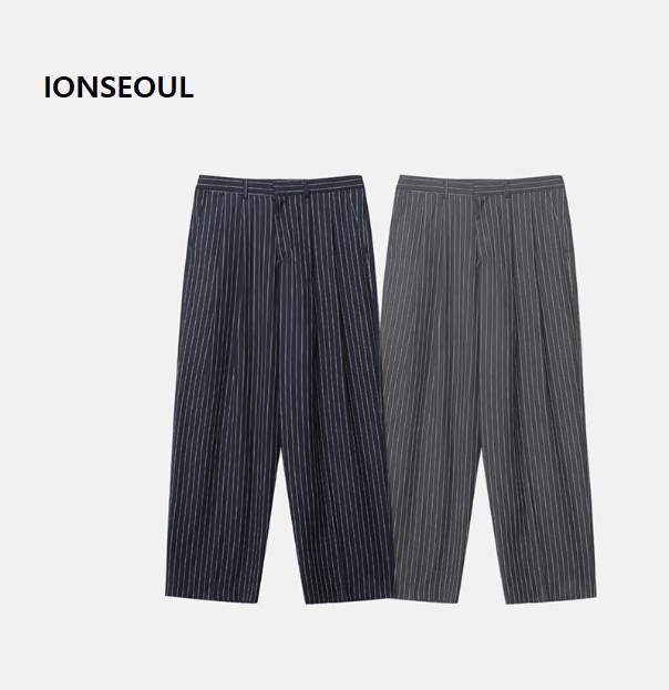 スラックス IONSEOUL Stripe Back Banding Wide Slacks (2color) JE1052