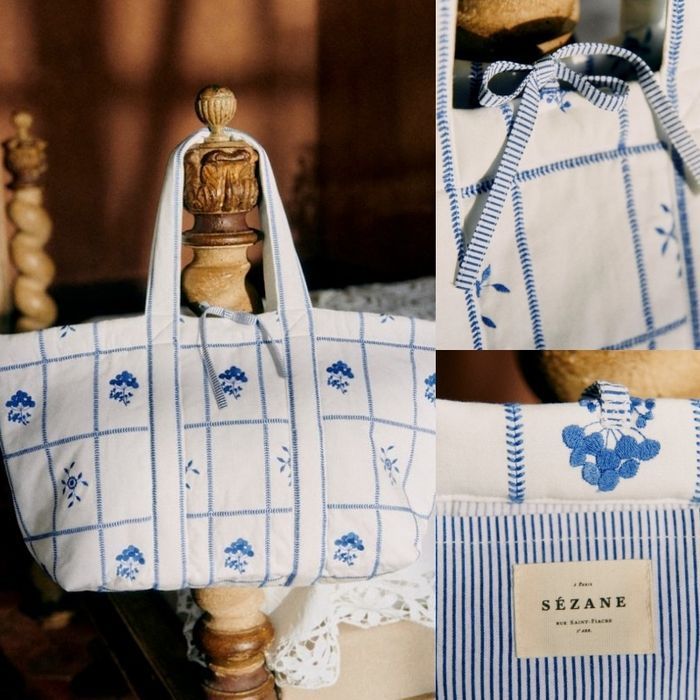国内配送★セザンヌ たっぷり収納 刺繍 コットン トートバッグ