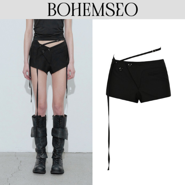 【BohemSeo】 BELTED OBLIQUE SHORTS