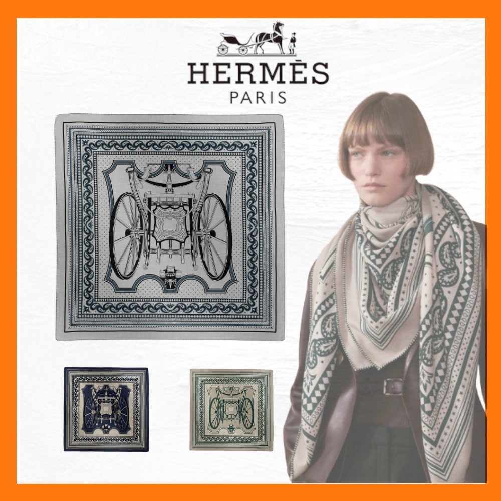 風格漂う佇まい HERMES Les Roues de Phaeton バンダナスカーフ
