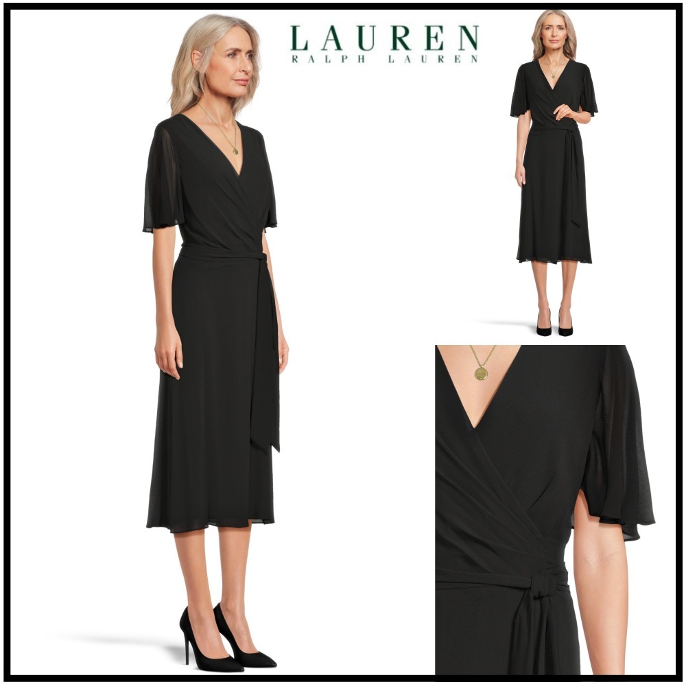 LAUREN RALPH LAUREN ベルト付 ジョーゼット ワンピース