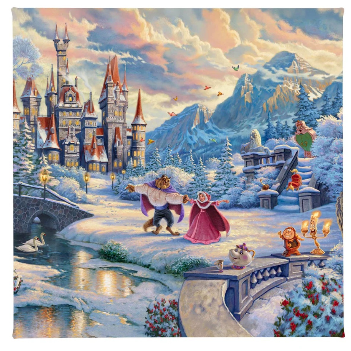 【Thomas Kinkade】Disney 美女と野獣 ウィンター キャンバス
