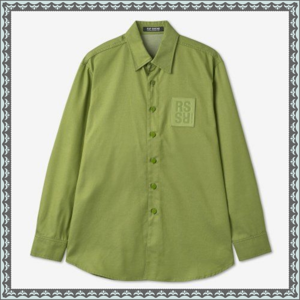 ★RAF SIMONS★ Straight Fit Denim Shirt Green 231M2421500100
