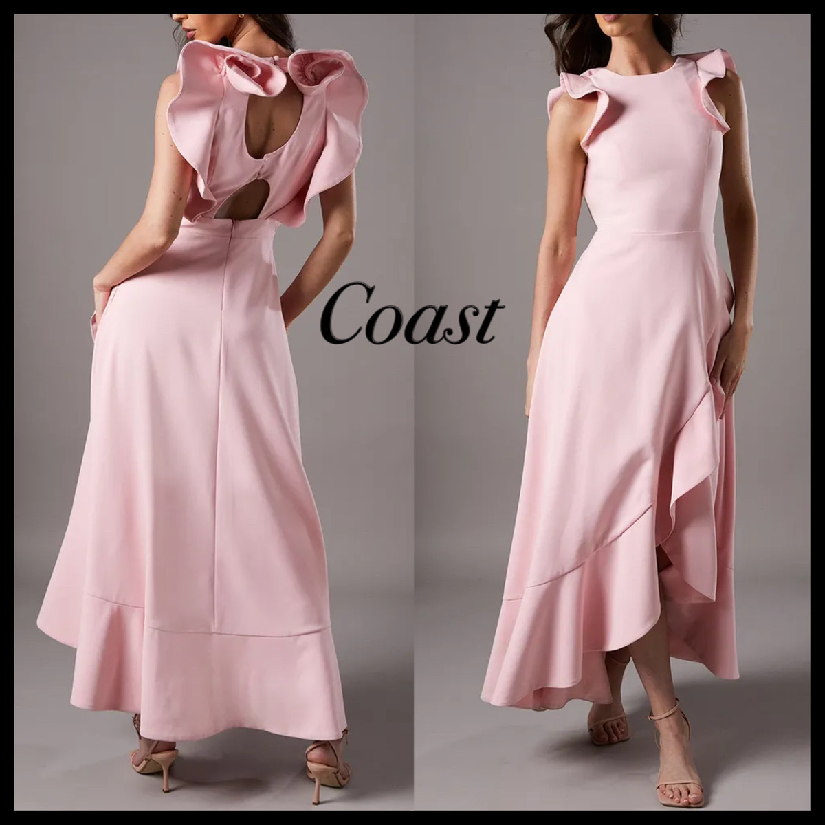 Coast* ラッフルネック フリルフレアドレス