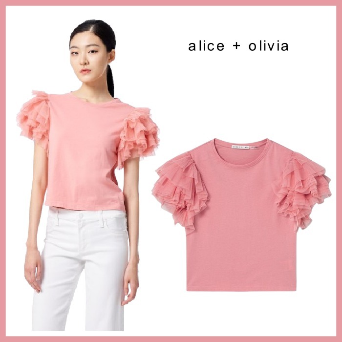 【ALICE + OLIVIA】 Rylyn Tulle Sleeve T-Shirt - Rose