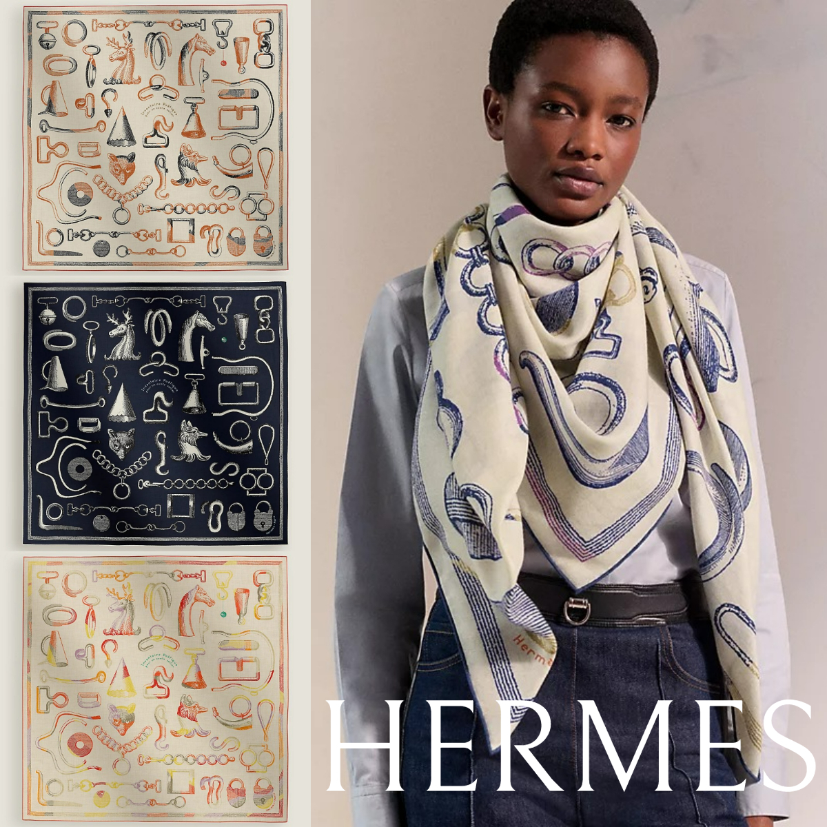 *HERMES*シルクショール 140 鞍職人の物語のための詩的な目録