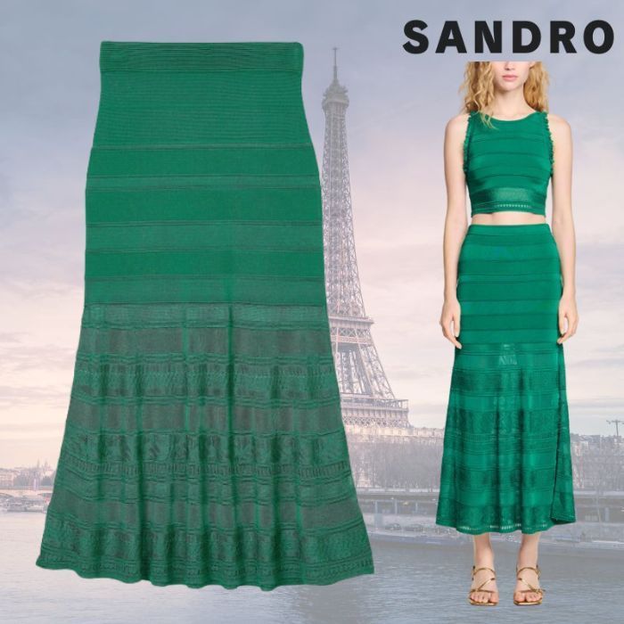 フランス発 Sandro 装飾ステッチが気分♪ロング ニット スカート