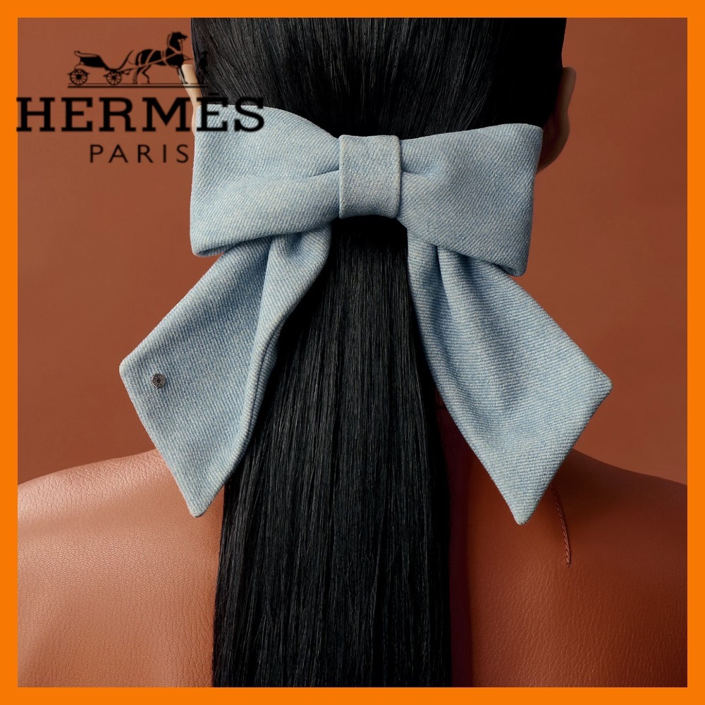 【後ろ姿に品格を】HERMES デニム風 リボン ヘアピン