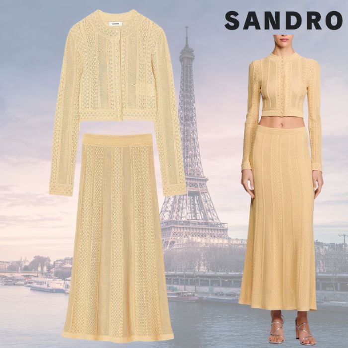 フランス発 Sandro 上品可愛い! パールレース ニット 上下セット