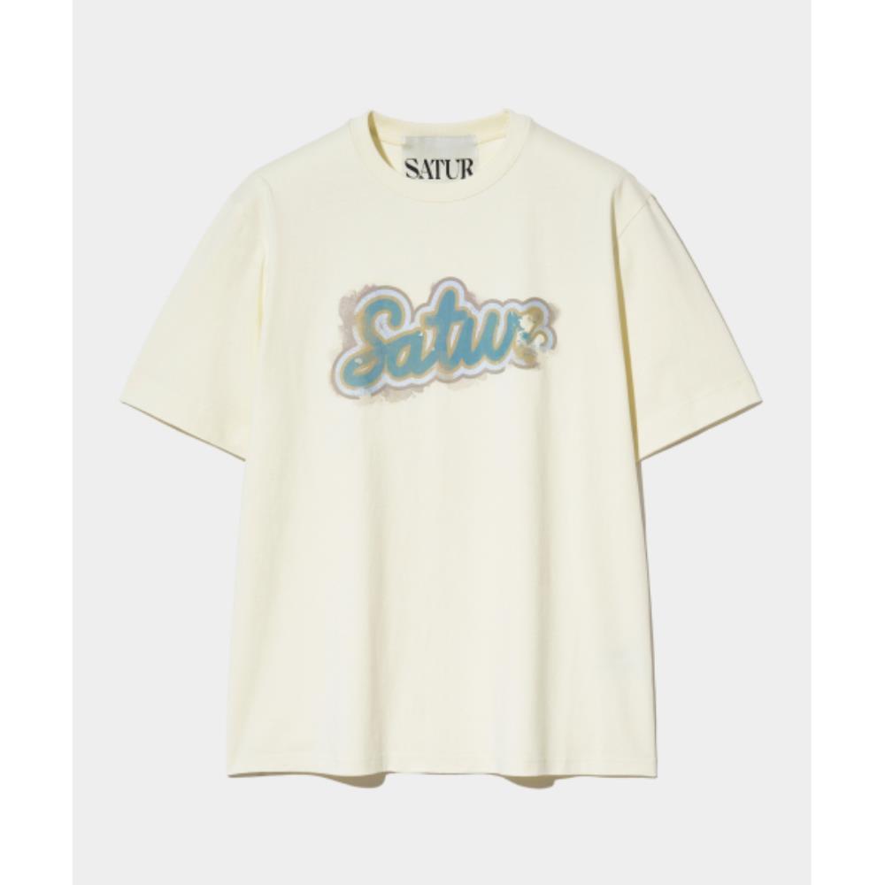 Tシャツ・カットソー SATUR Smudge Logo Artwork Short Sleeve T-Shirt Retro Ivory S