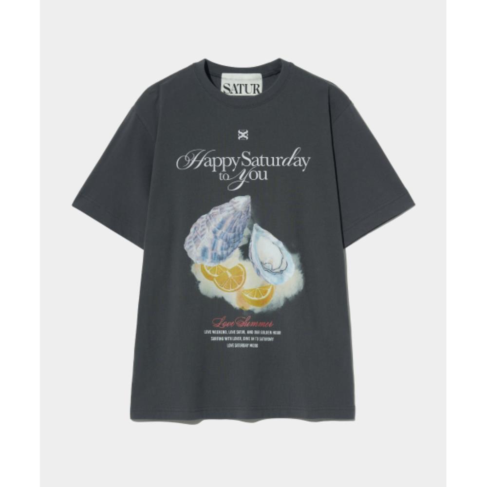 Tシャツ・カットソー SATUR Oyster Graphic Short Sleeve T-Shirt Retro Charcoal SA2