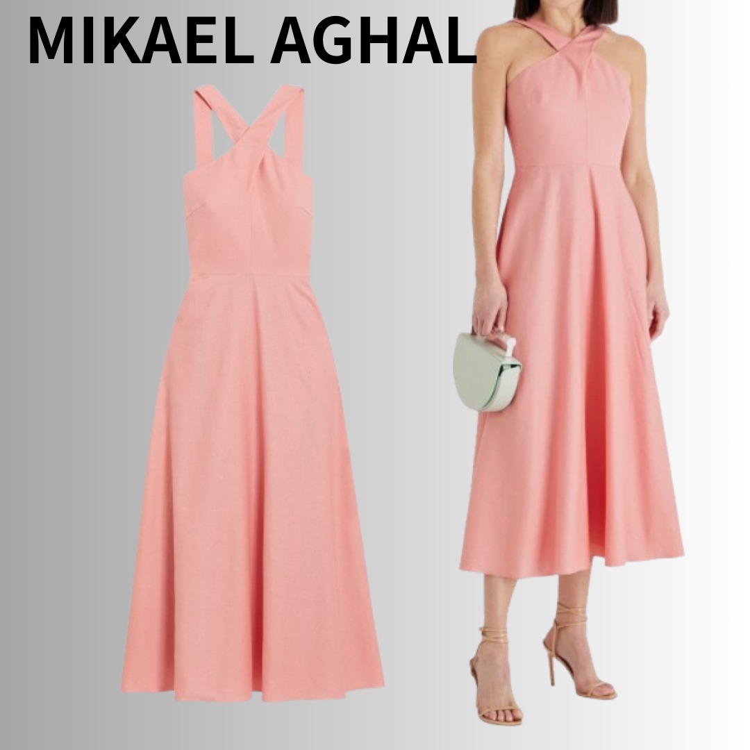 MIKAEL AGHAL コットン&リネン混 ミディワンピース