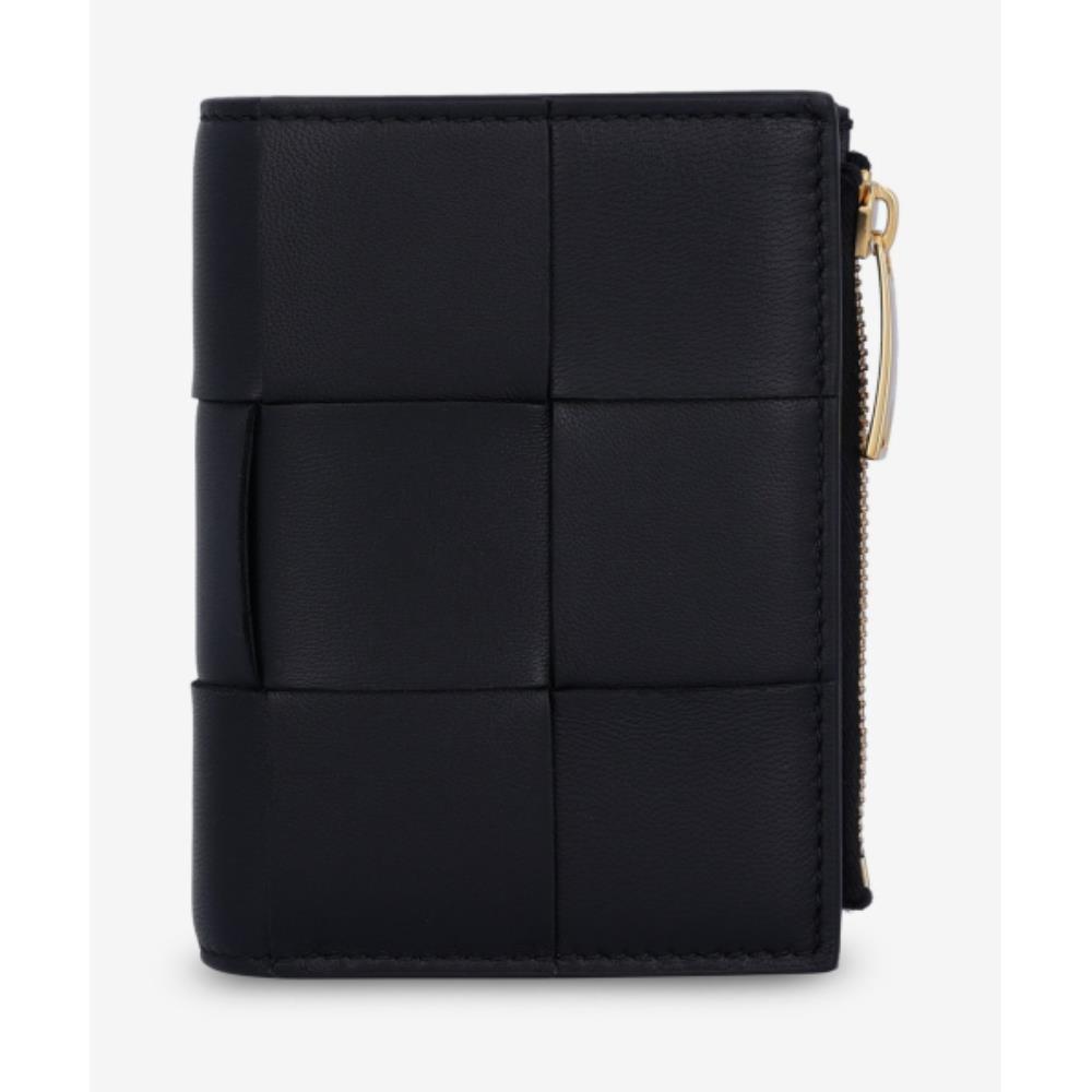 ★BOTTEGA VENETA★ Cassette Zipper Folding Bifold Wallet Bla