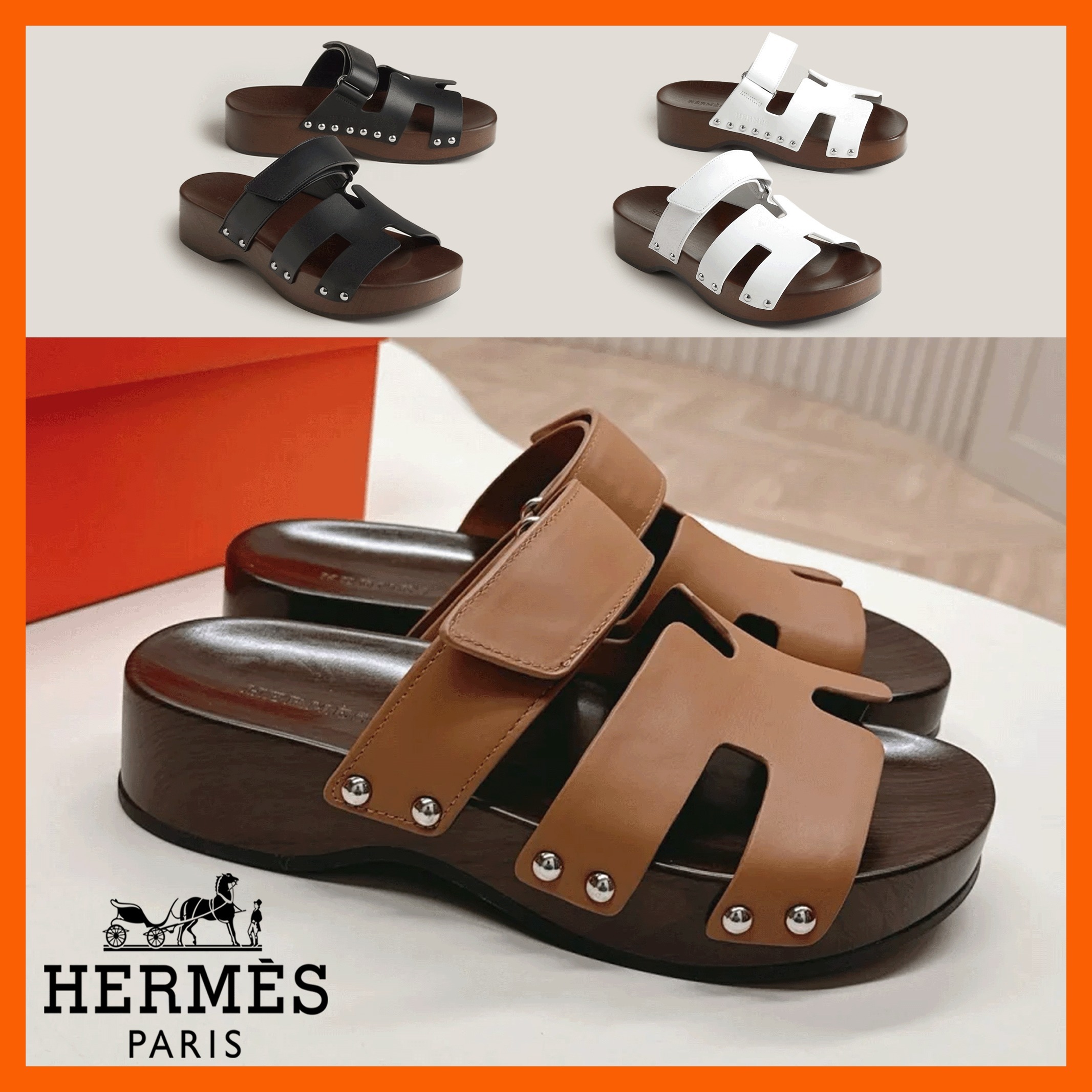 木製ソールがお洒落★【HERMES】KOS サボサンダル