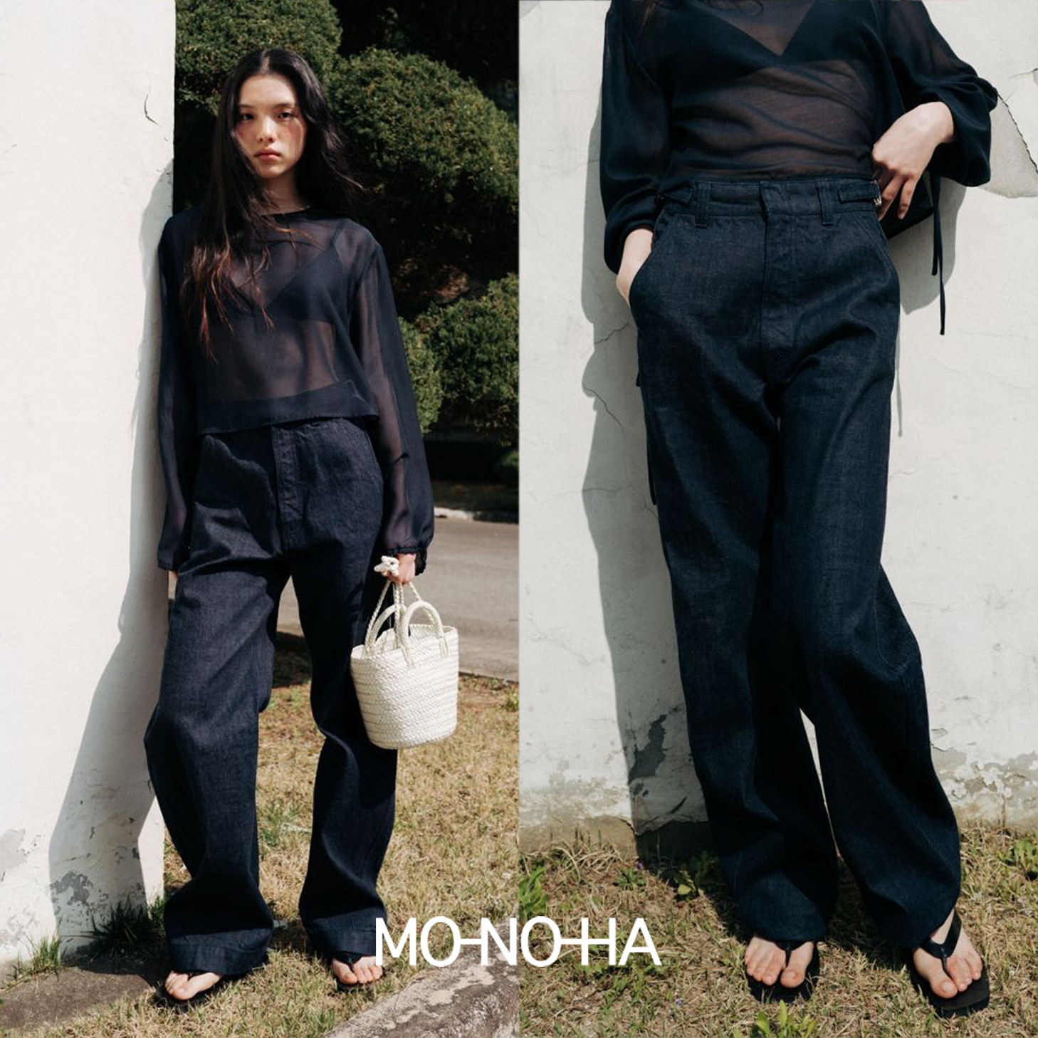 デニム・ジーパン MONOHA : 25SS / Cotton denim curve pants (dark navy)