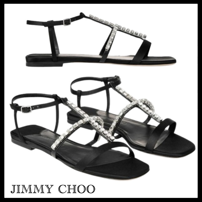 JIMMY CHOO Gwyn Flat クリスタル付き サテンサンダル