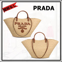 関税込み[PRADA]プラダ ラフィアレザー かごバッグ